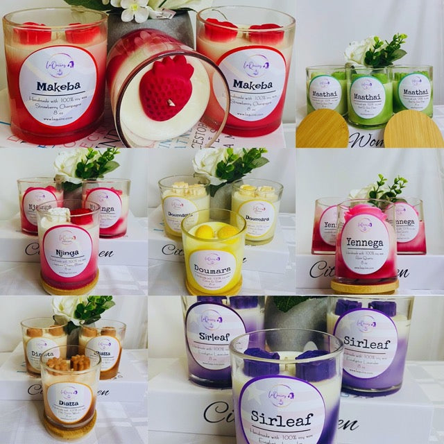 Multi-fragrance handmade organic candles in a reusable glass jar, designed to enhance sensory relaxation and mood, to refresh and decorate your house and/or office