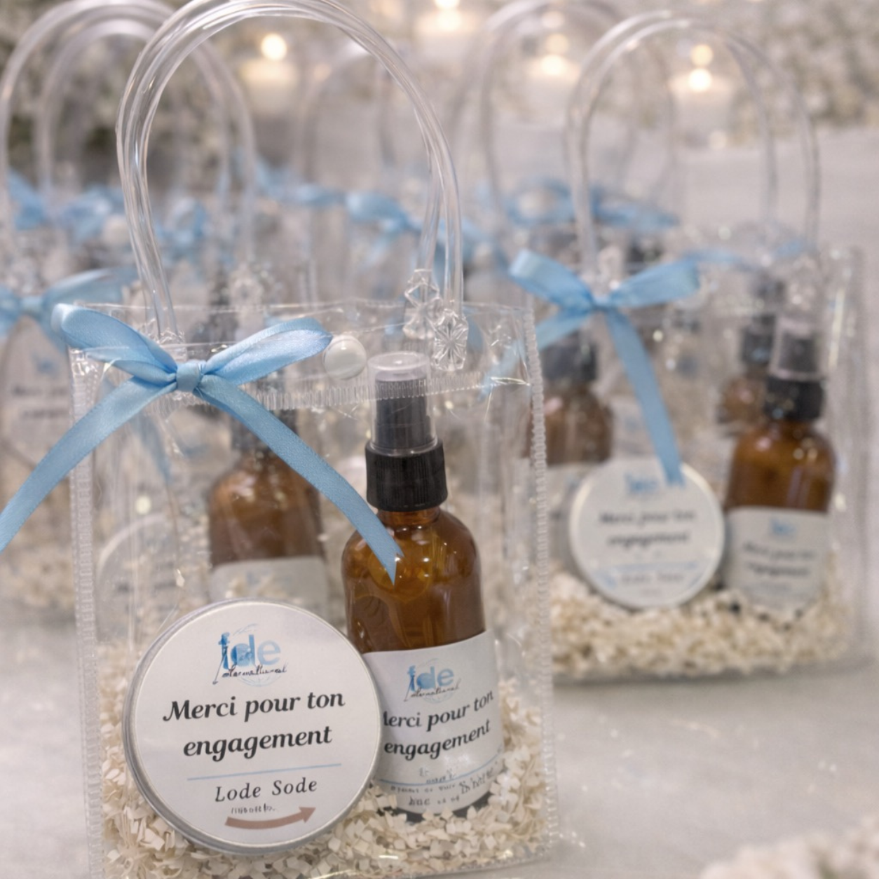Sacs personnalisés | Cadeaux invités avec bougie et brume
