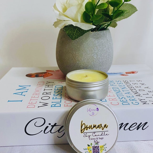 Mini handmade soy wax candles inviting new customers to discover and experience our variety of unique natural candles. Fragrance: Citrus & Sage