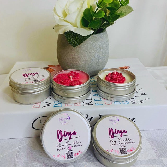 Mini handmade soy wax candles inviting new customers to discover and experience our variety of unique natural candles. Fragrance: Japanese Cherry Blossom