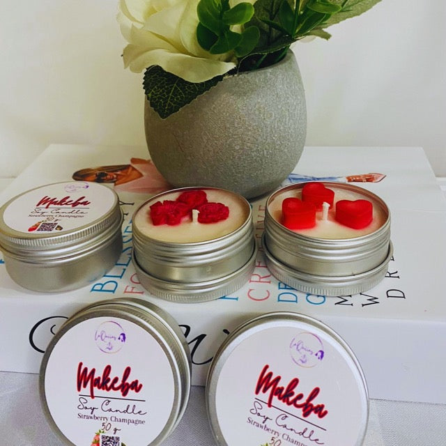 Mini handmade soy wax candles inviting new customers to discover and experience our variety of unique natural candles. Fragrance: Strawberry Champagne