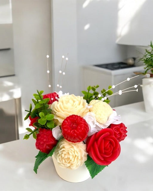 Red & White Soy Candle Flower Bouquet