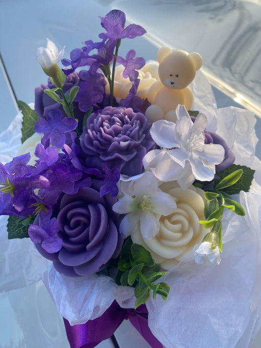 Purple & White Soy Candle Flower Bouquet